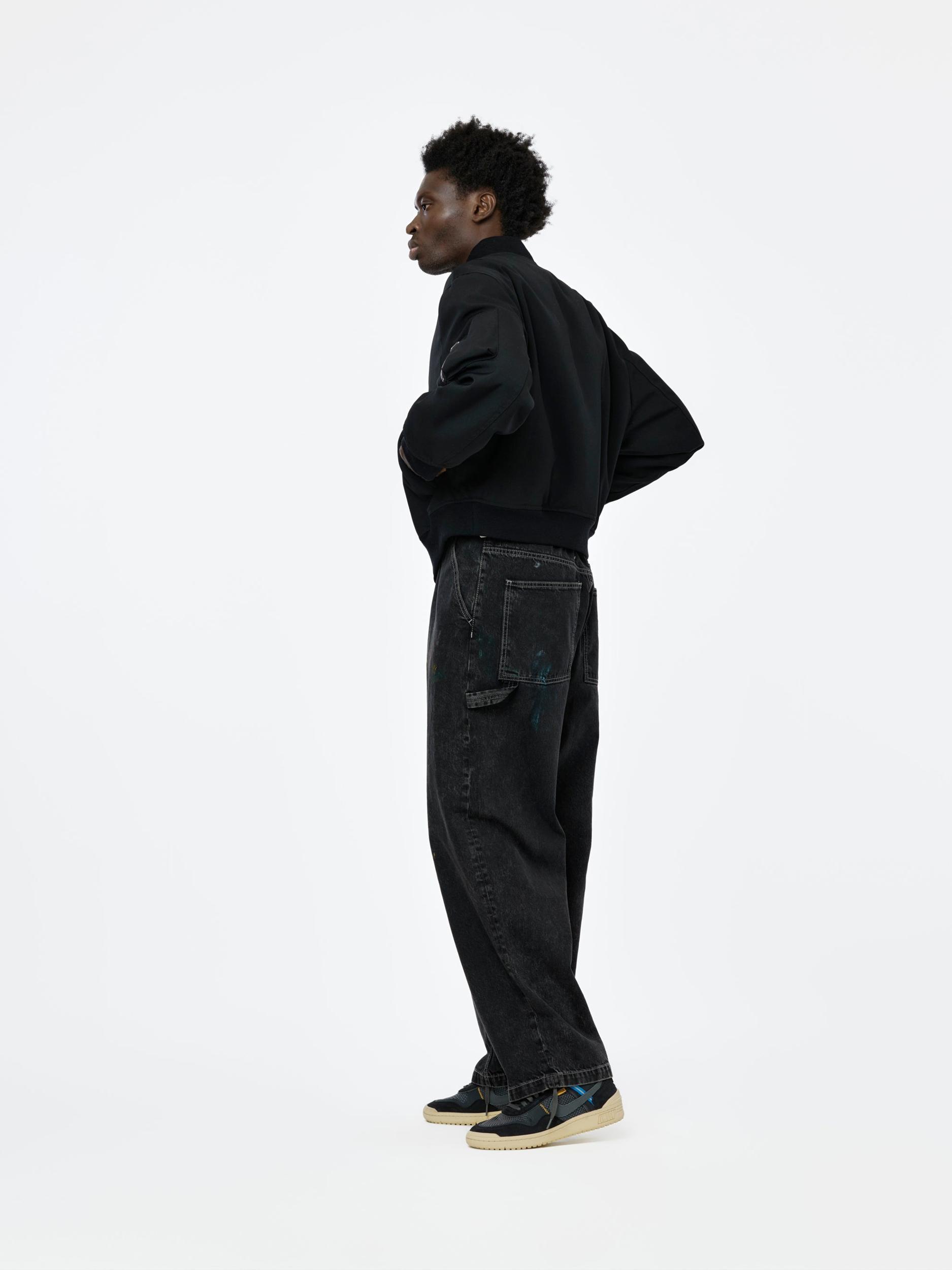 Rib Collar Blouson Jacket (Black) Product Image