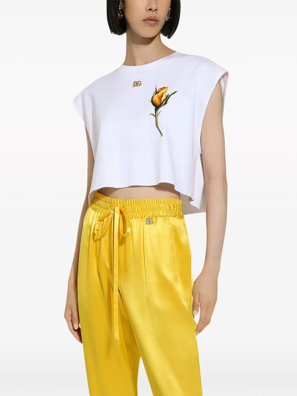 rose-appliqué cropped T-shirt Product Image