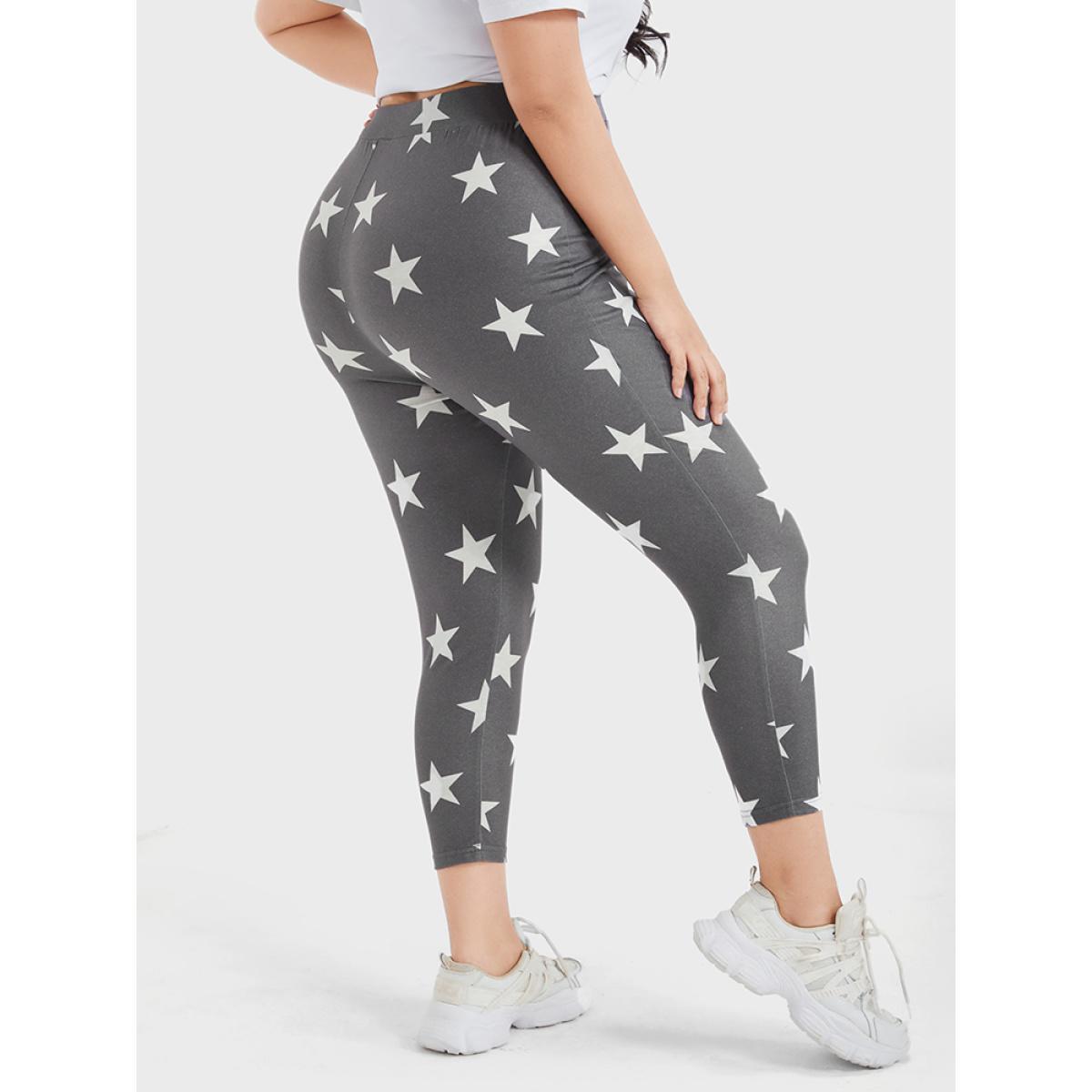 Plus Size Star Printed Skinny Leggings Women DimGray Casual High stretch Skinny High Rise Dailywear Leggings BloomChic 18-20/2X Product Image