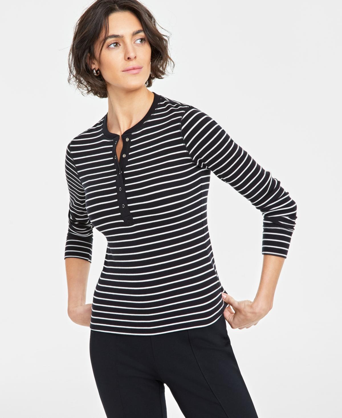 On 34th Womens Ribbed Long-Sleeve Henley Top, Created for Macys Product Image