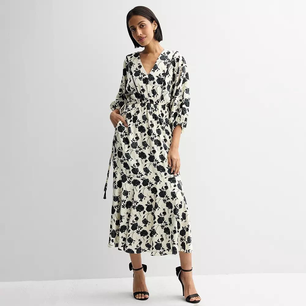 Women's Taylor Blouson Satin Midi Dress, Size: 8, Ecru Black Product Image