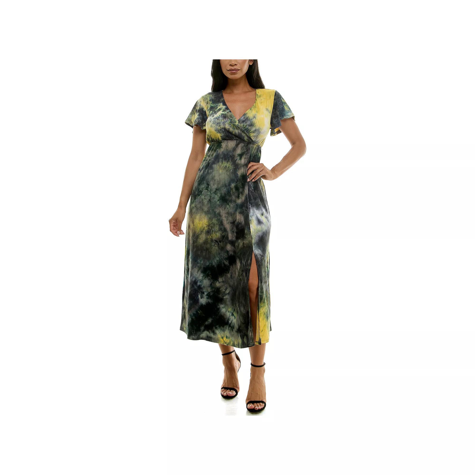 Women's Nina Leonard Flutter Sleeve Maxi Dress, Size: Small, Grey Black Product Image
