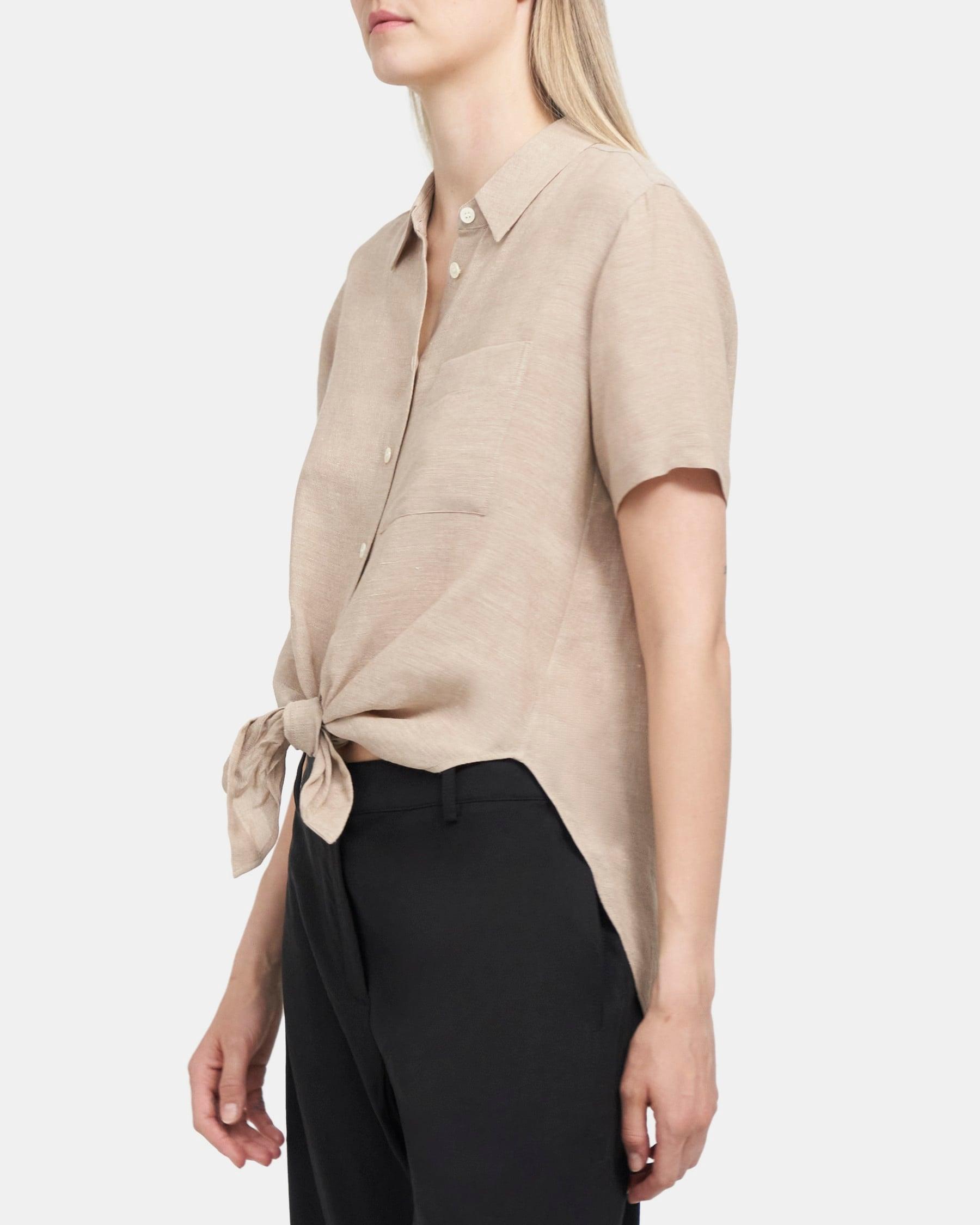 Tie-Front Shirt in Linen Product Image