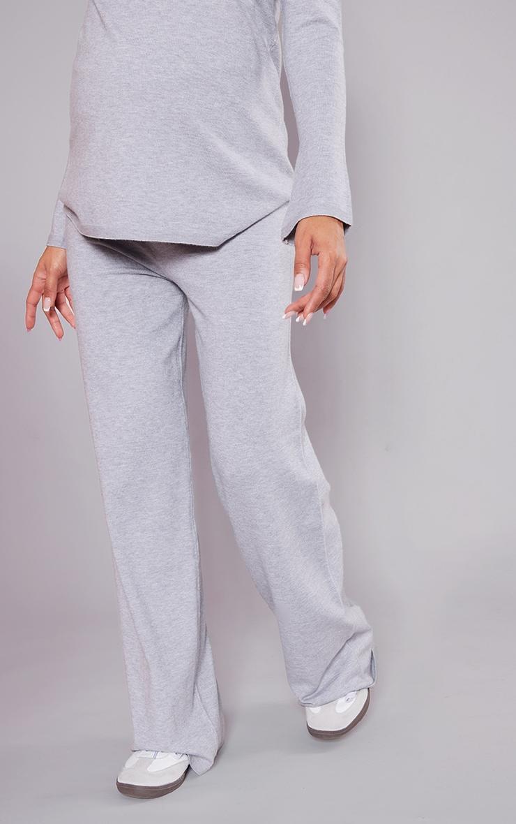 Maternity Grey Knitted Wide Leg Pants Product Image