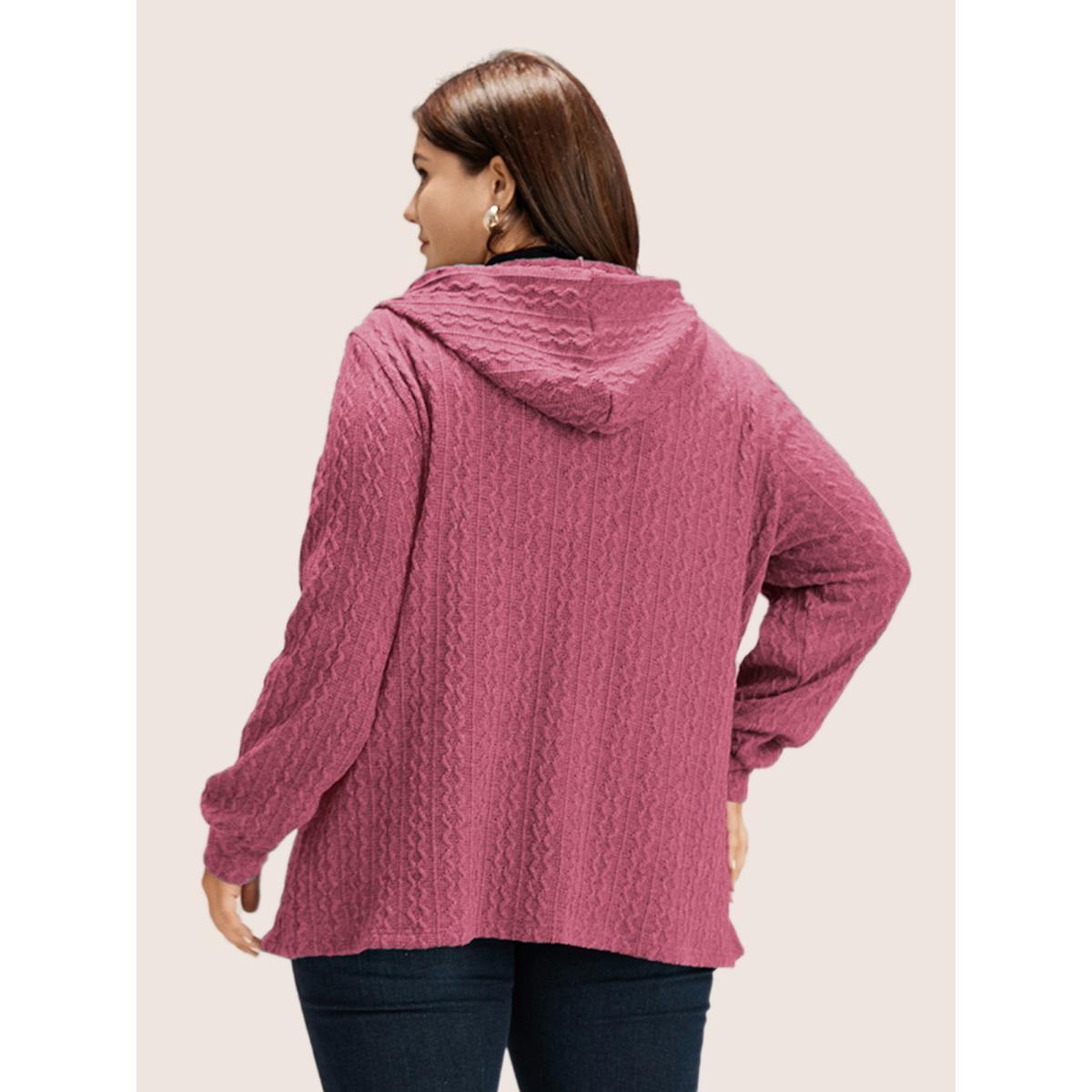 Plus Size Plain Textured Zipper Hooded Sweatshirt Women DustyPink Casual Non Hooded Everyday Sweatshirts BloomChic 10/M Product Image