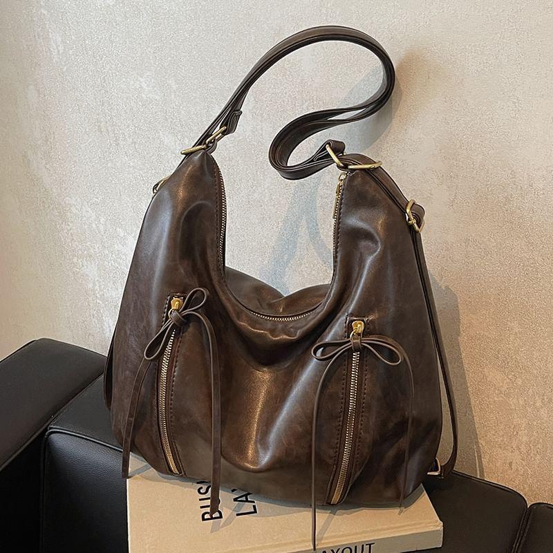 Faux Leather Ribbon Accent Shoulder Bag Product Image