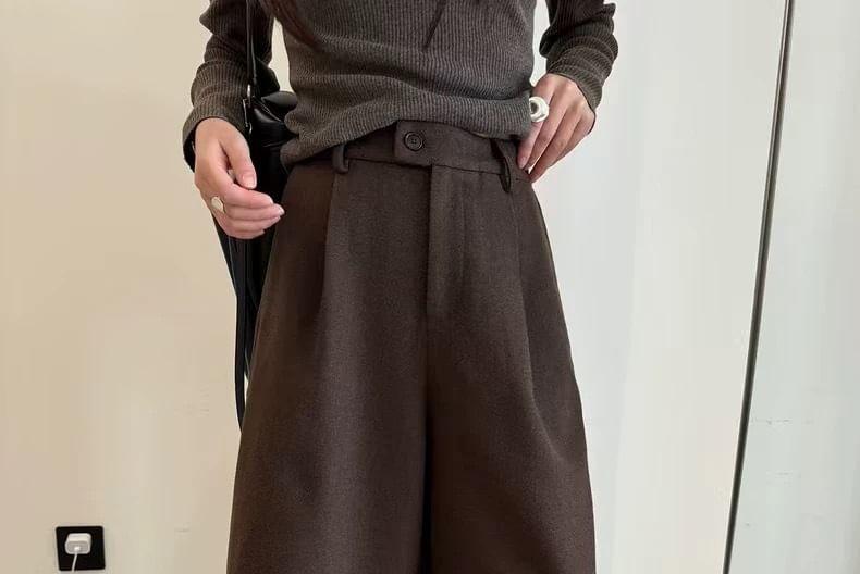 High Waist Plain Wide Leg Pants Product Image
