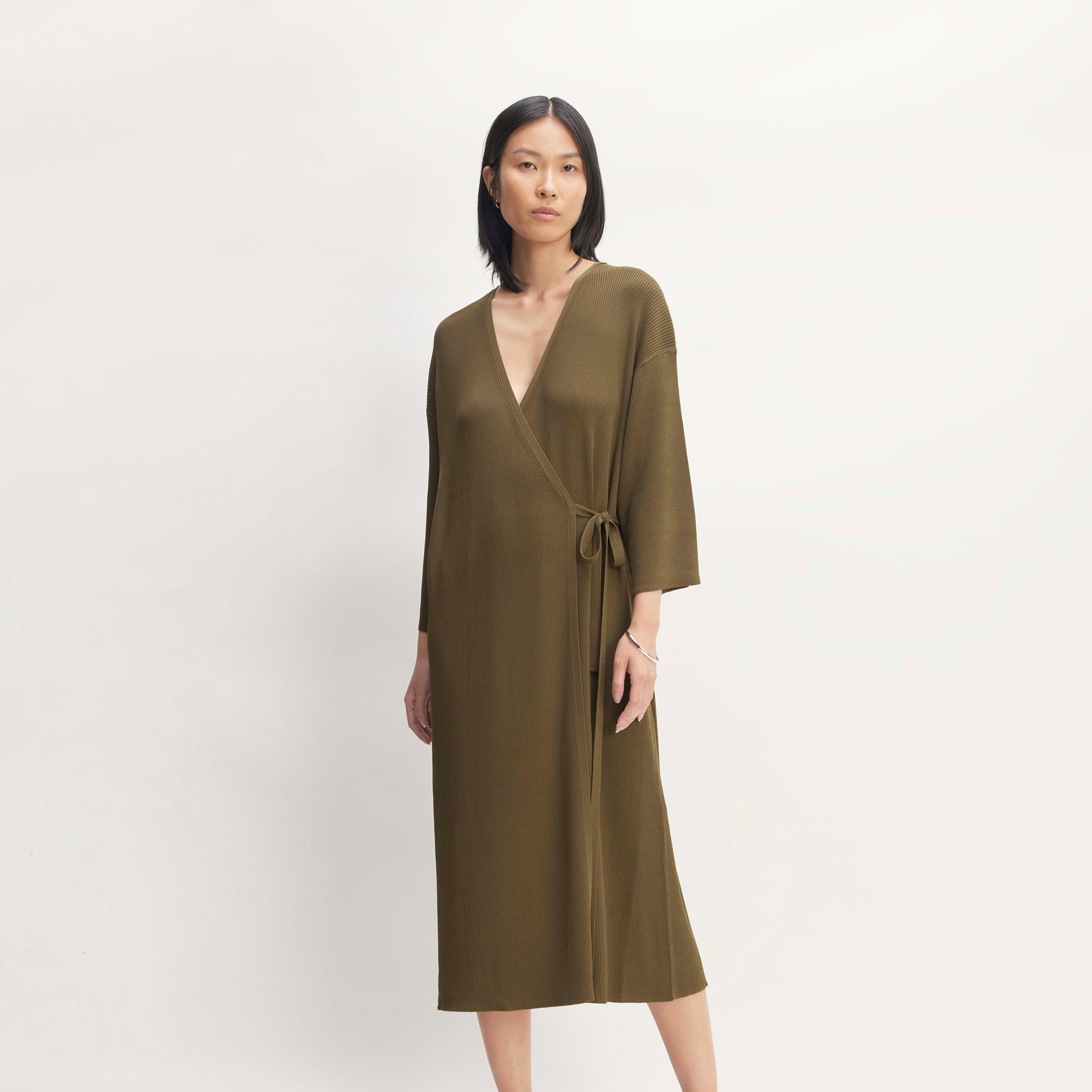 The Ribbed Wrap Midi Dress Product Image