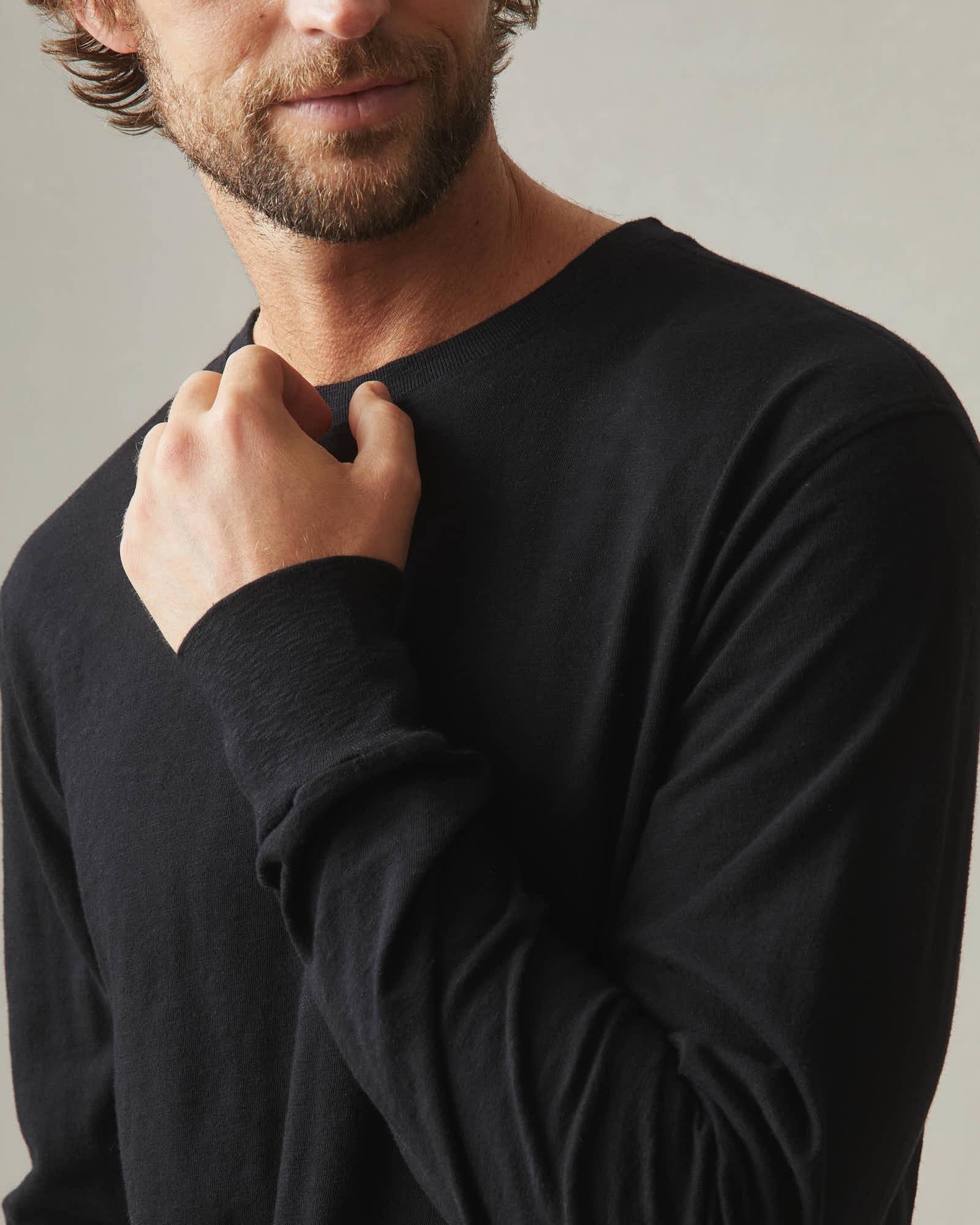 Men's Premium Slub Crew Long Sleeve Tee - Black Male Product Image