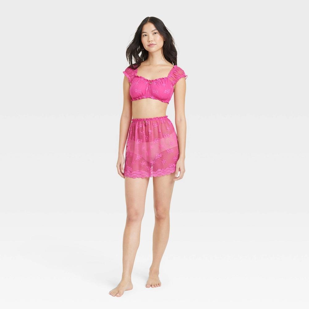 Womens Lace Off the Shoulder Bralette - Colsie Cerise Pink XS Product Image
