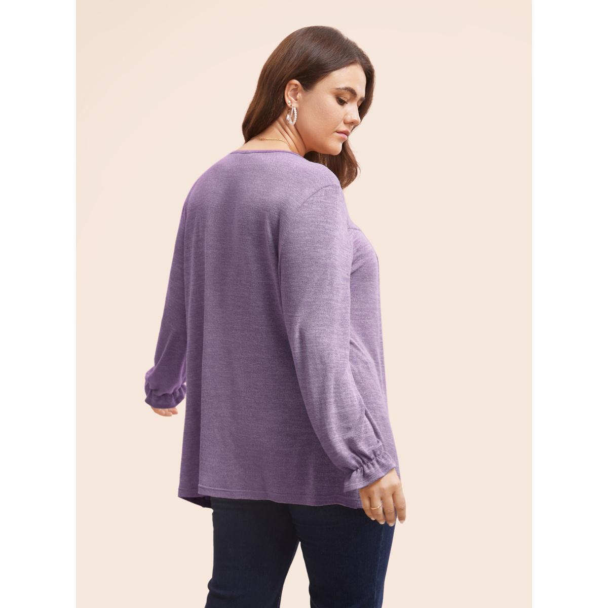 Plus Size Round Neck Heather Pleated T-shirt DarkBrown Women Elegant Pleated Round Neck Loose Everyday T-shirts BloomChic 28/5X Product Image