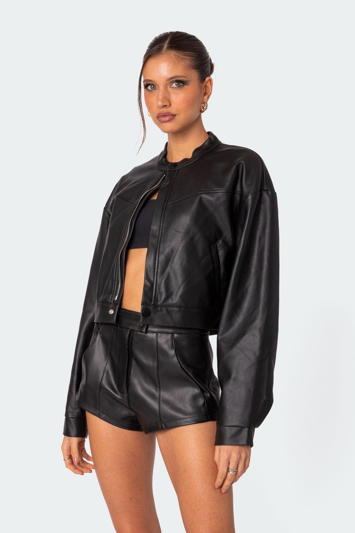 Ramona Faux Leather Cropped Jacket Product Image