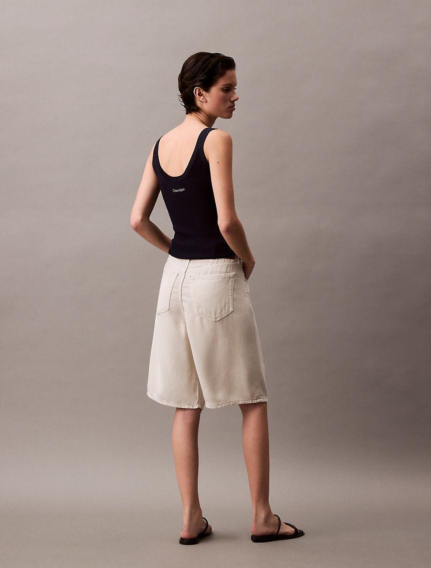 Calvin Klein Women's Pleated Relaxed Bermuda Denim Shorts - Neutral - 28 Product Image