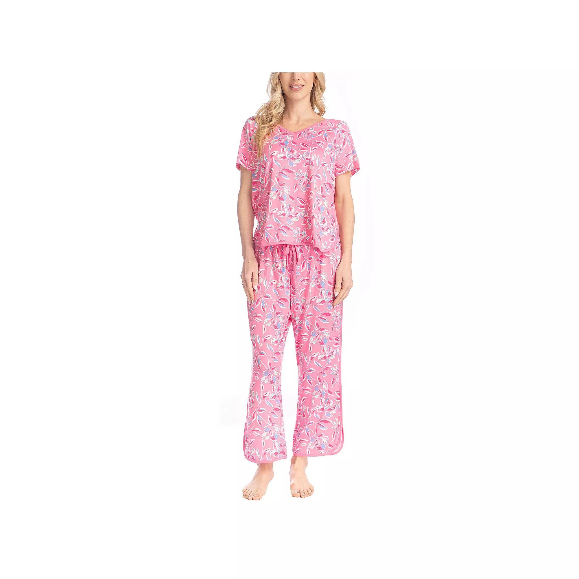 Women's MUK LUKS Fun in the Sun Pajama Top & Pajama Pants Set, Size: Medium, Pink Foral Product Image