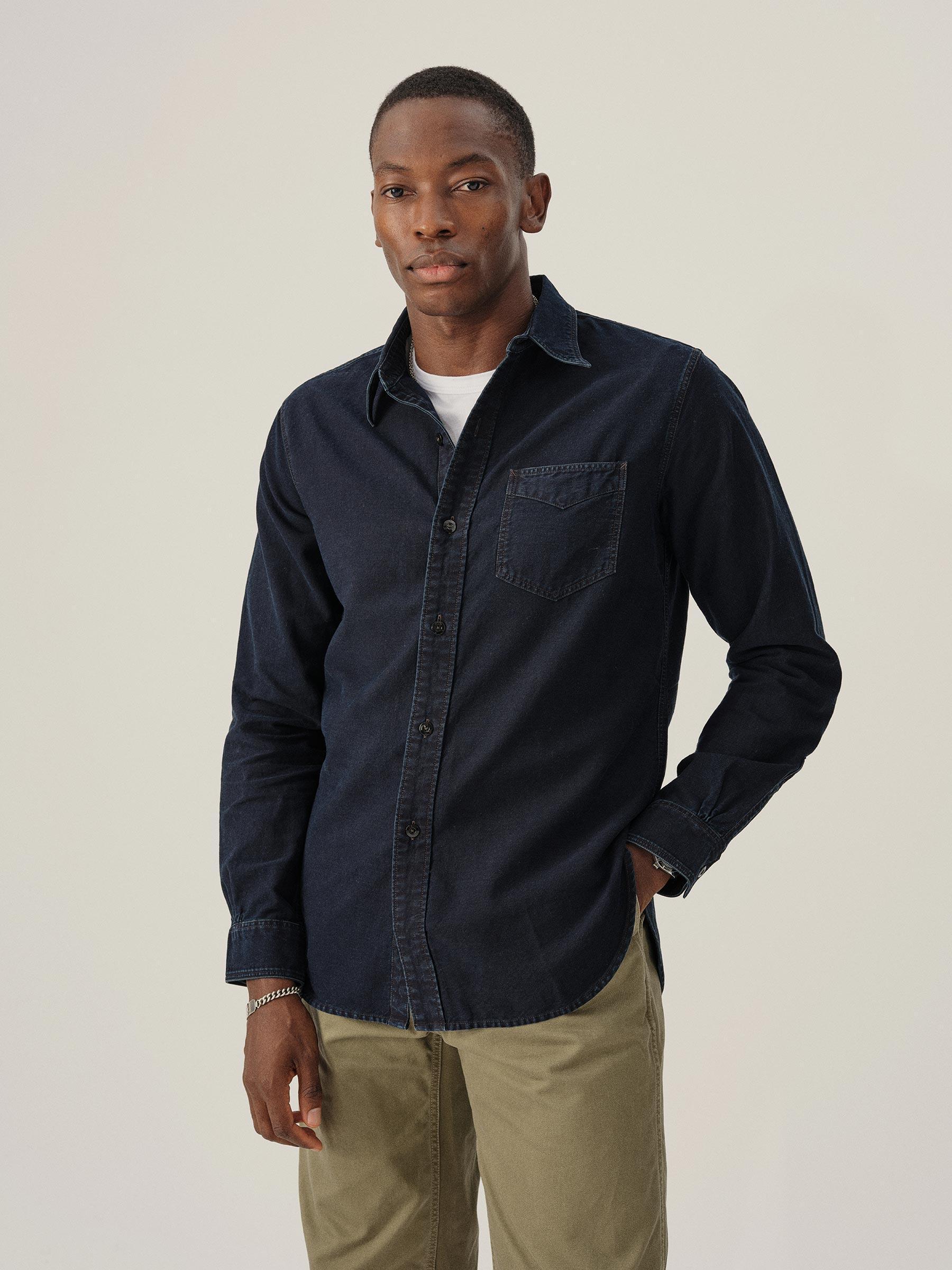 Indigo Sateen Lazy Yoke Shirt Product Image