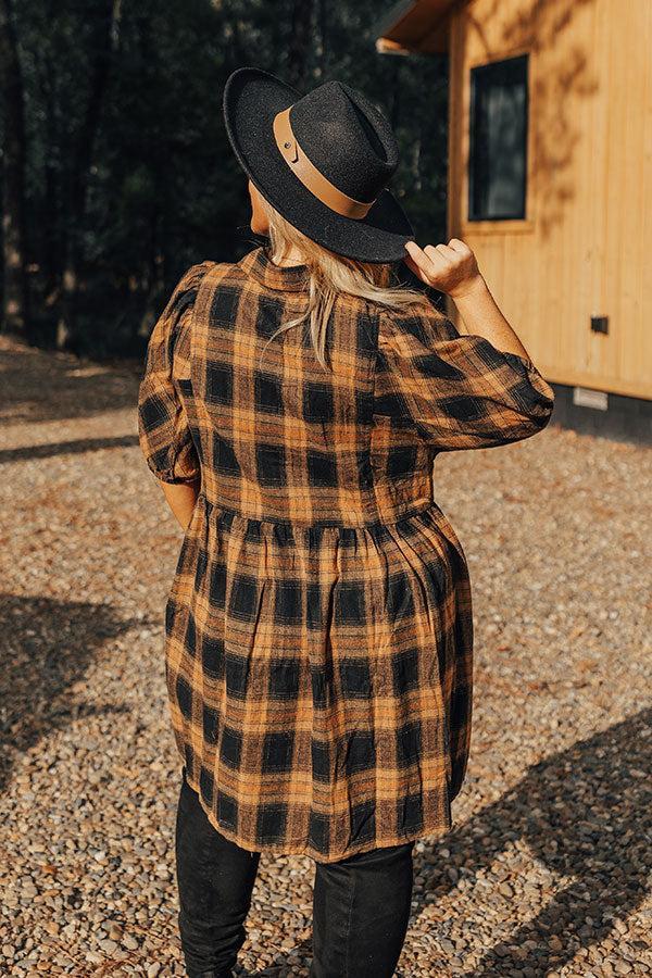 Never Pretend Plaid Dress In Camel Curves Product Image