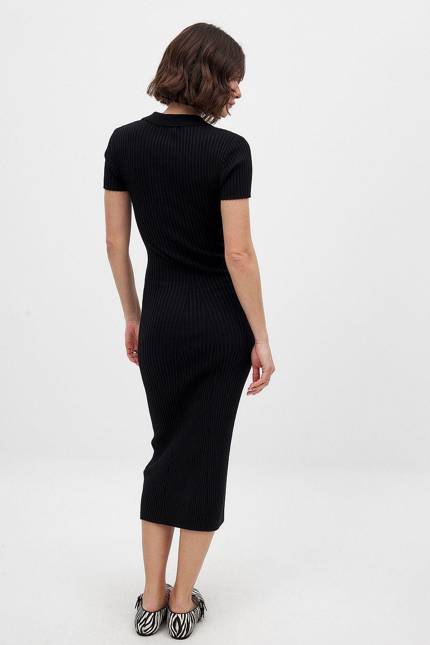 Knitted Short Sleeve Button Dress Product Image