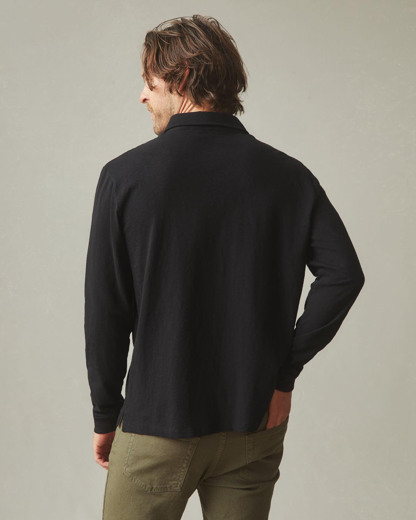 Men's Premium Slub Long Sleeve Polo - Black Product Image