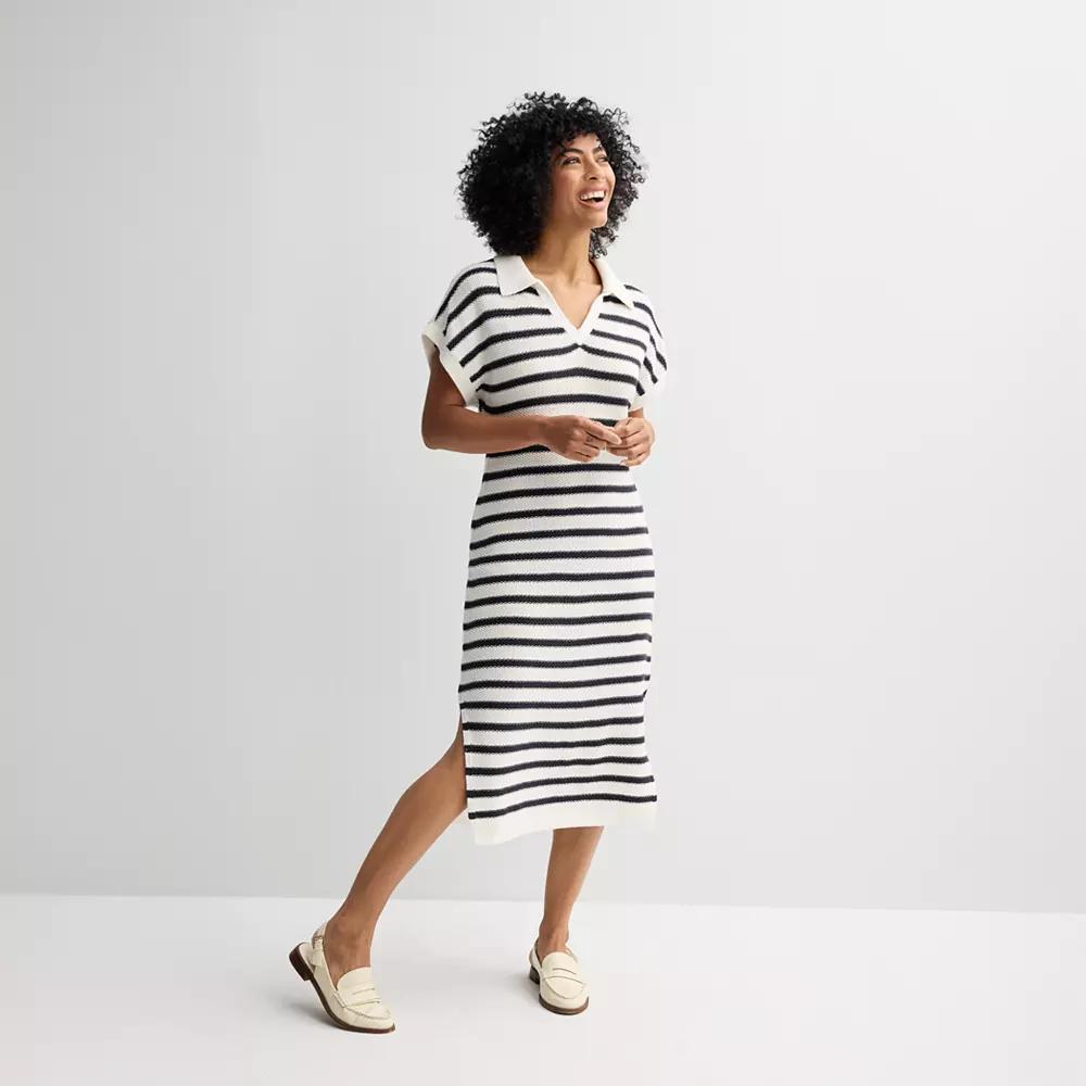 Petite Sonoma Goods For Life® Collared Sweater Dress, Women's, Size: Small Petite, Grey Begie Stripe Product Image
