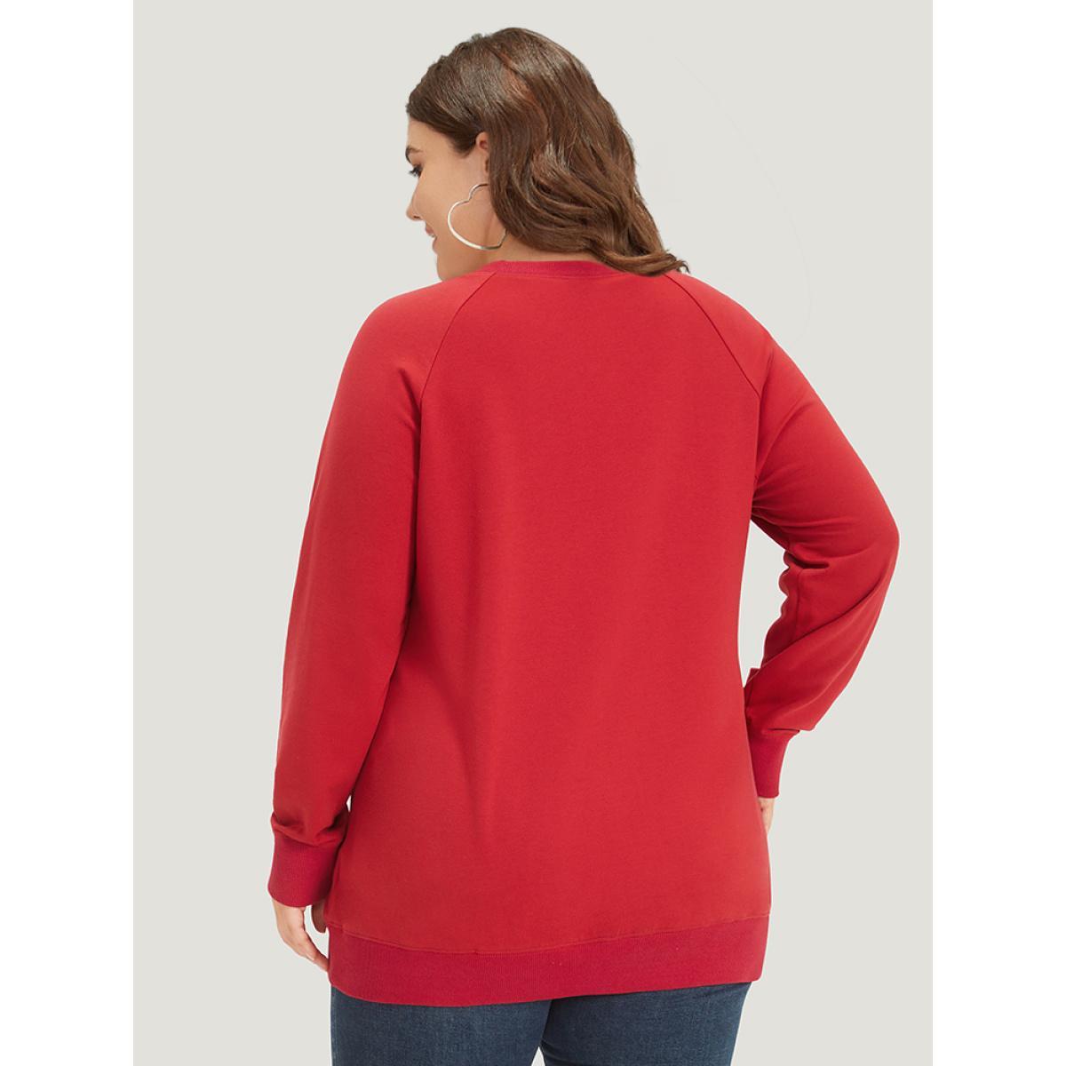 Plus Size Letter Print Round Neck Raglan Sleeve Sweatshirt Women Red Casual Elastic cuffs Everyday Sweatshirts BloomChic 26/4X Product Image