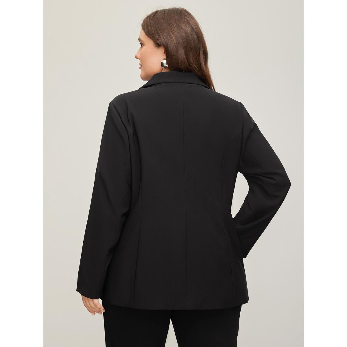 Plus Size Stretch Woven Pocket Slim-Fit Blazer Black Women Work Button Sleeve Extra Long Sleeve Suit Collar 22-24/3X Open pocket with flap At the Office Blazers BloomChic Product Image