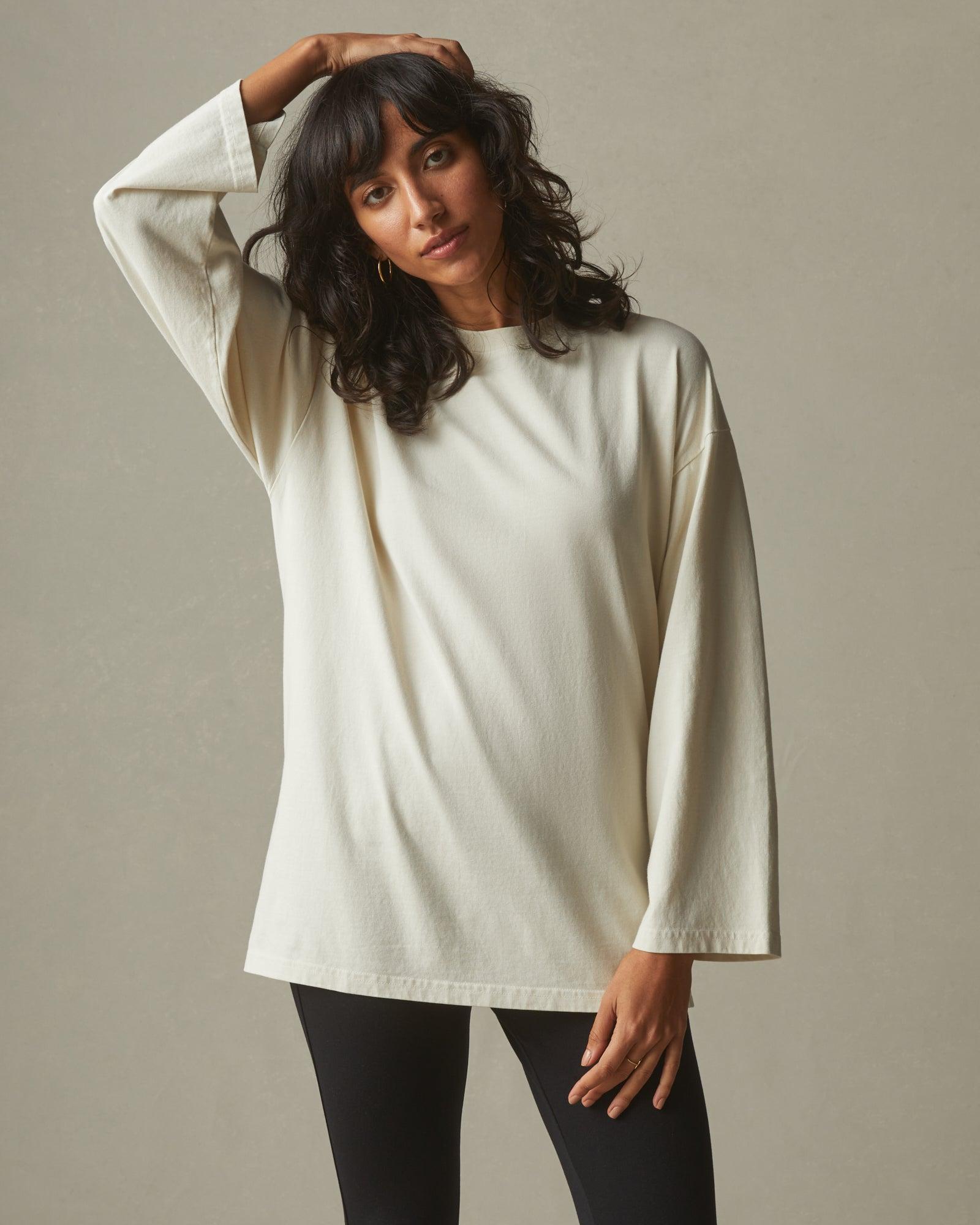 Relaxed Cotton Long Sleeve Tee - Turtledove Female Product Image