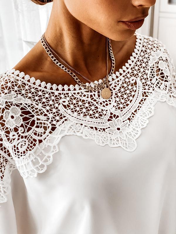 Long Sleeves Loose Solid Color Split-Joint Round-Neck Blouses&Shirts Tops Product Image