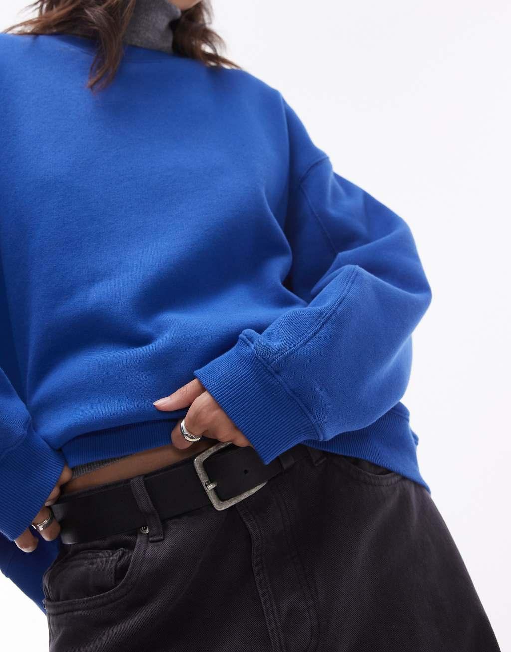 Topshop premium seam detail sweat in blue Product Image