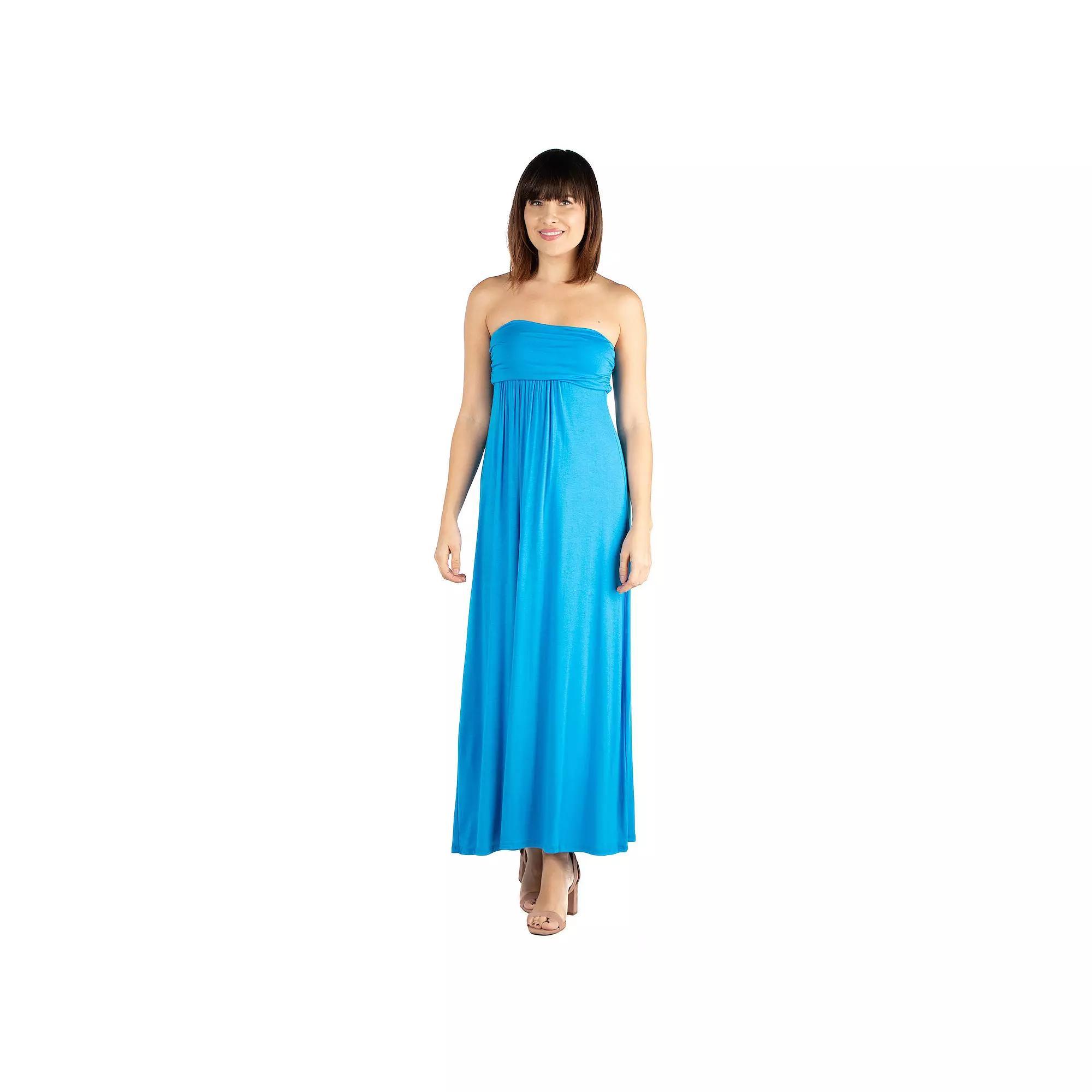 Women's 24seven Comfort Apparel Strapless Loose Fit Pleated Maxi Dress, Size: XL, Green Product Image