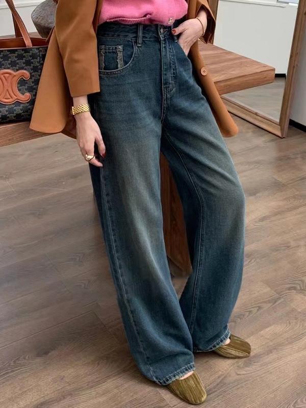 Vintage Blue Wash Distressed High Rise Boyfriend Jeans Product Image