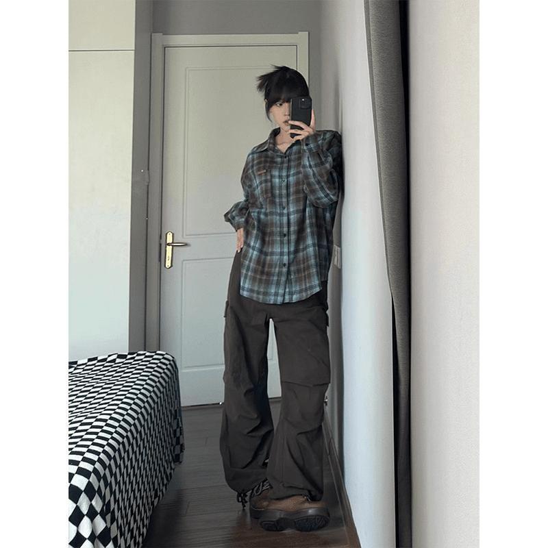 Long-Sleeve Plaid Pocket Detail Shirt Product Image