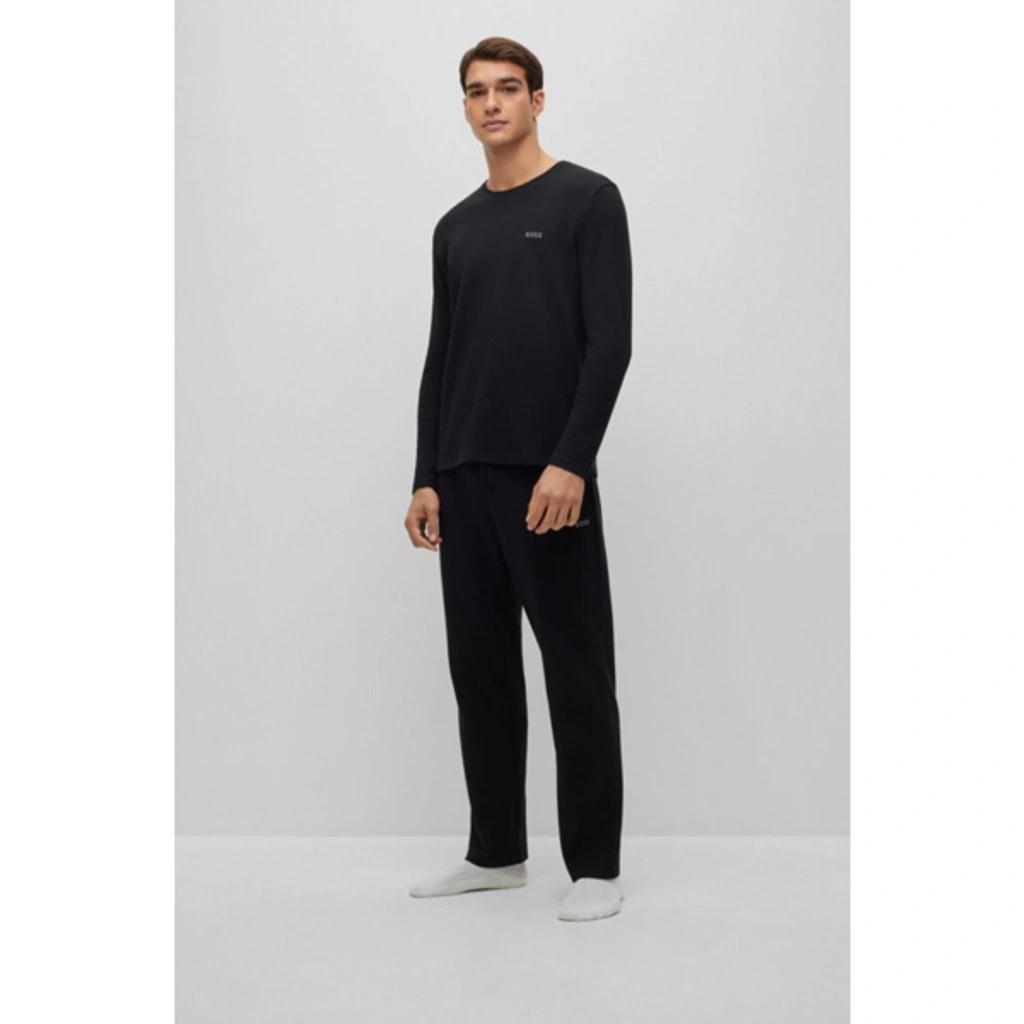 HUGO BOSS Waffle Cotton Blend Pajama Pants In Black Product Image