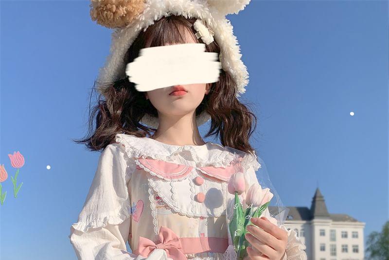 Rabbit Print Lace Ruffle Midi Lolita Pinafore Dress / Petticoat Product Image