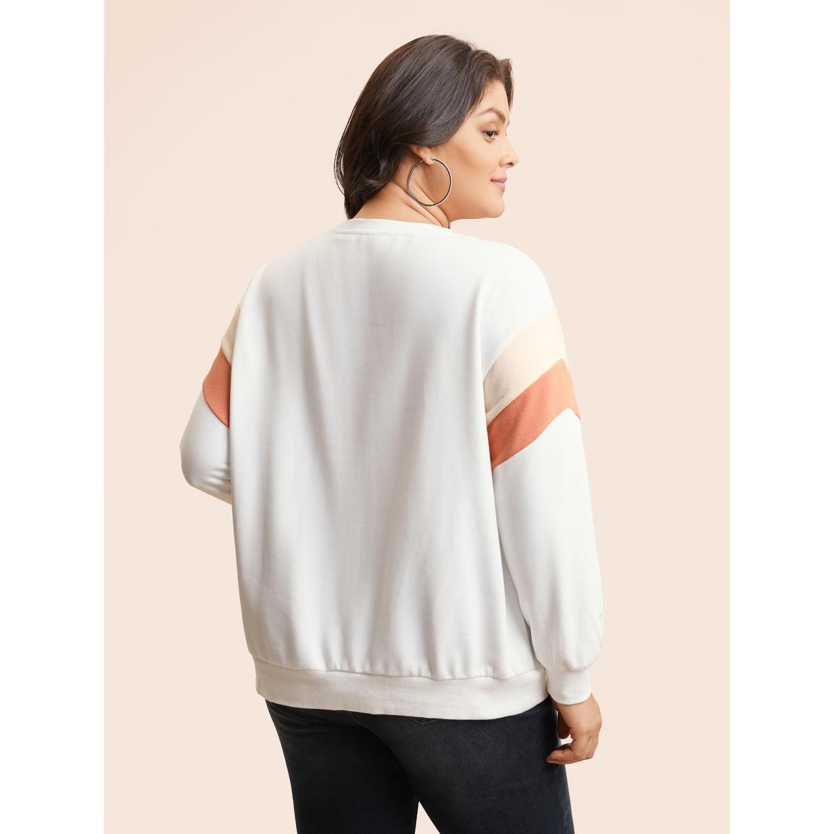 Plus Size Round Neck Positive Slogan Contrast Sweatshirt Women Originalwhite Casual Contrast Round Neck Everyday Sweatshirts BloomChic 10/M Product Image