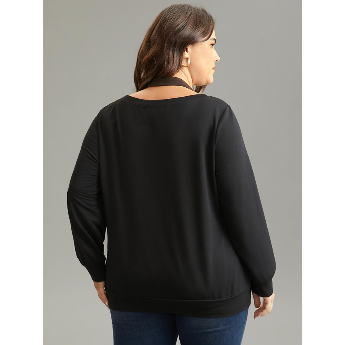 Plus Size Halter 2-In-1 Patchwork Sweatshirt Women Black Casual Plain Halter neck Everyday Sweatshirts BloomChic 22-24/3X Product Image