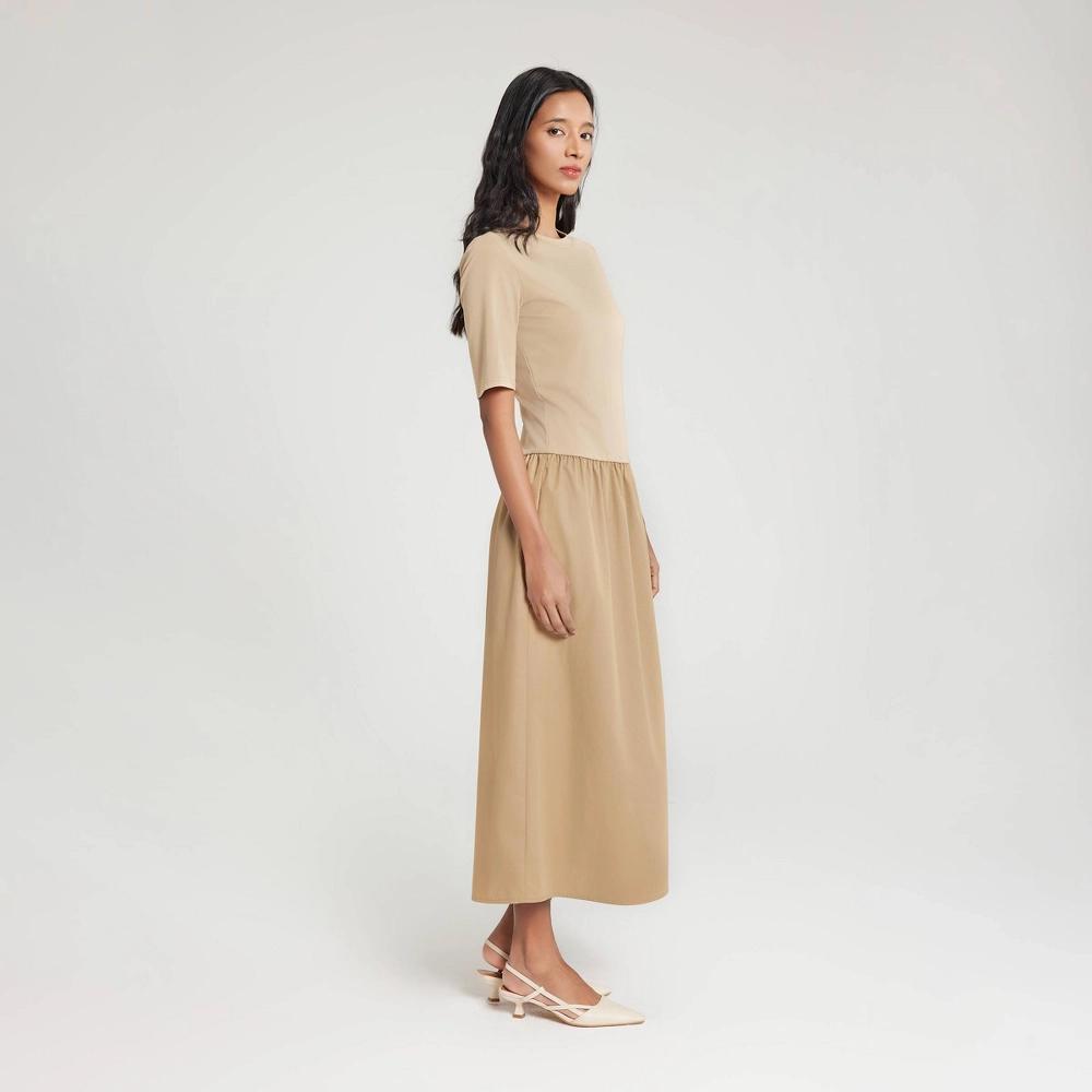 Womens Mixed-Media 1/2 Sleeve Dress - A New Day Black M Product Image