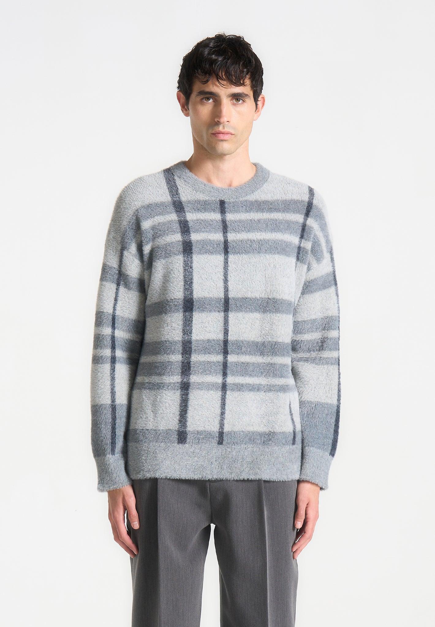 Check Knit Jumper - Grey Male Product Image
