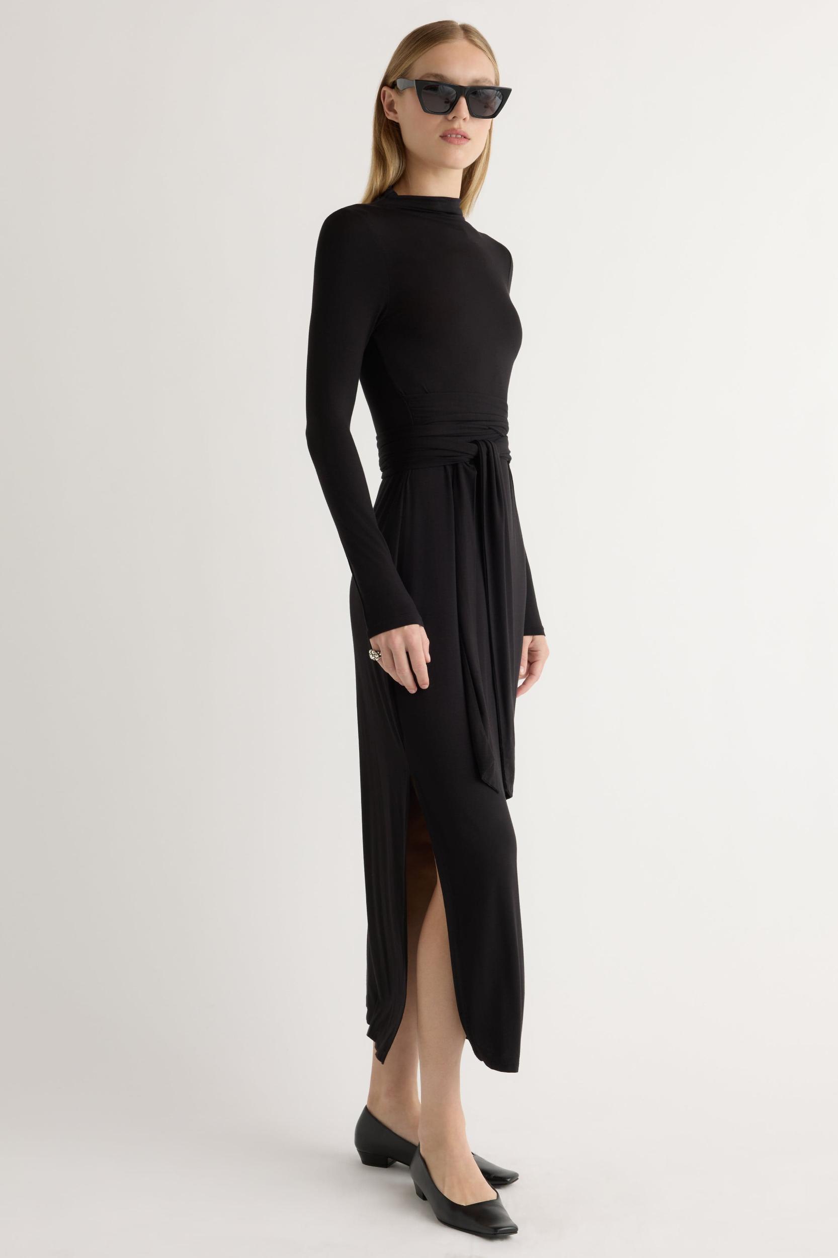 Vero Tie-Front Long-Sleeve Dress Product Image