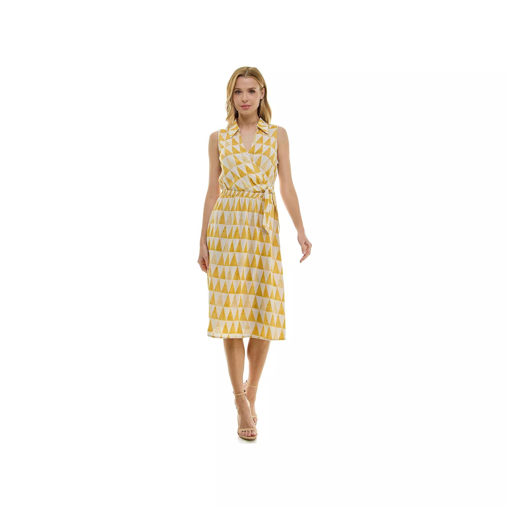 Women's Luxology Tie Elastic Waist Midi Dress, Size: Small, Yellow Yellow Cream Product Image