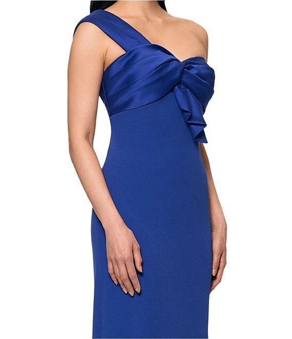 Betsy & Adam Scuba Crepe Mikado One Shoulder Mixed Media Sheath Gown Product Image