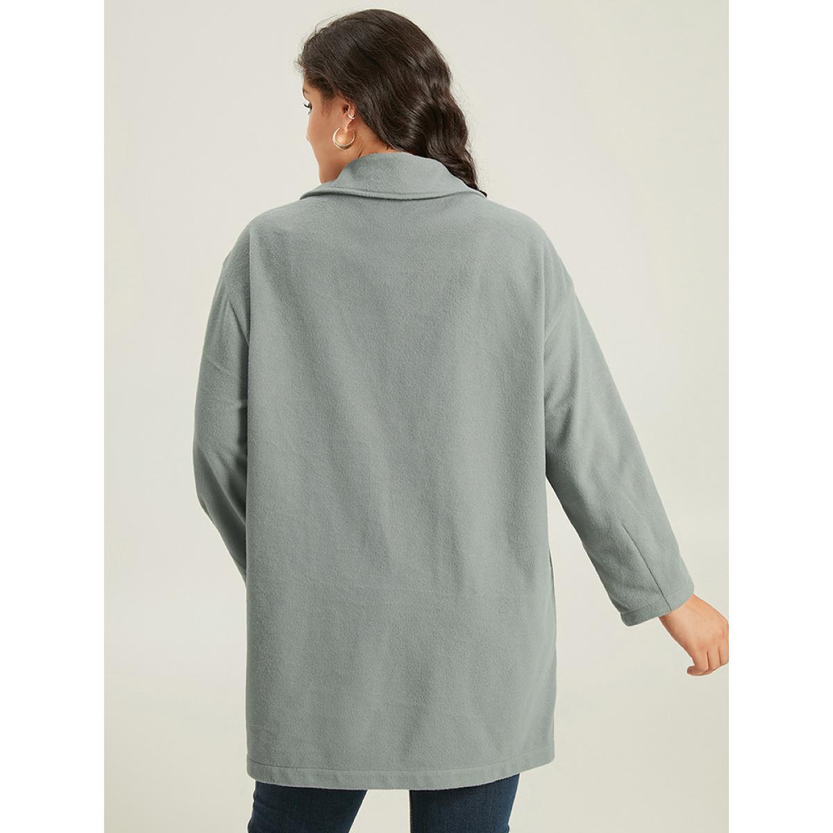 Plus Size Button Fly Flap Pocket Lantern Sleeve Coat Women Silver Office Plain Ladies Work Winter Coats BloomChic 12/L Product Image