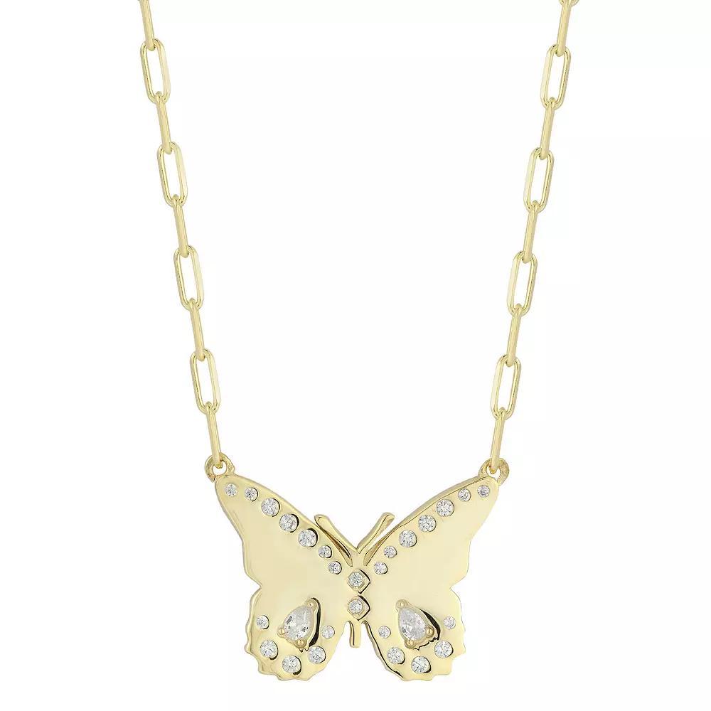 Sunkissed Sterling Sterling Silver Cubic Zirconia Butterfly Necklace, Women's, Size: 18", Gold Tone Product Image