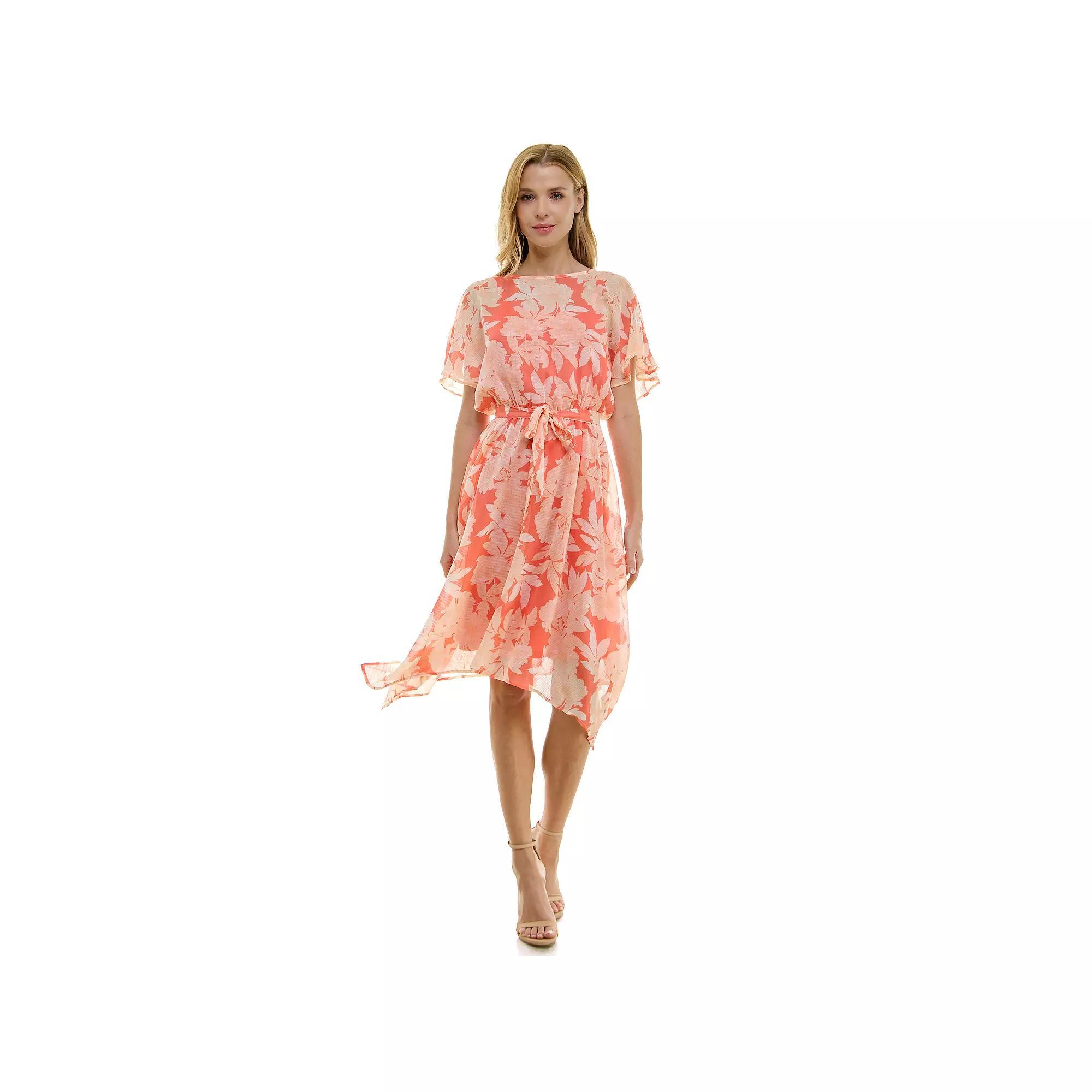 Women's Luxology Short Sleeve Hanky Hem Midi Dress, Size: Medium, Pink Melon Cream Product Image