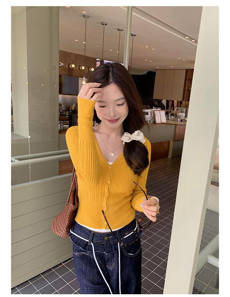 Plain Cable-Knit Cropped Cardigan Product Image