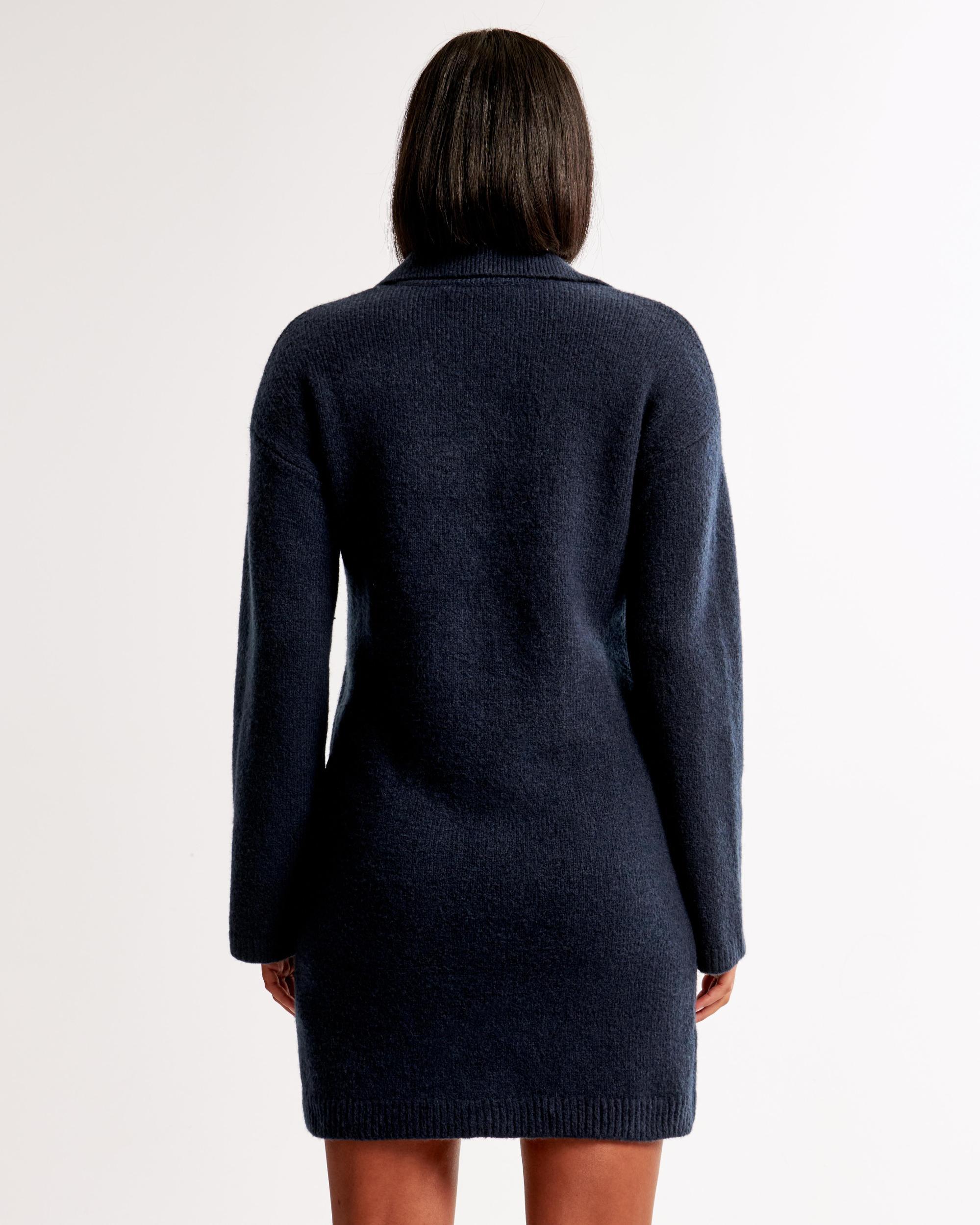Long-Sleeve Collared Mini Sweater Dress Product Image