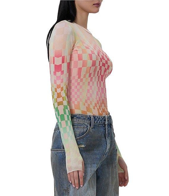 AFRM Kaylee Mesh Geometric Print Crew Neck Long Sleeve Top Product Image