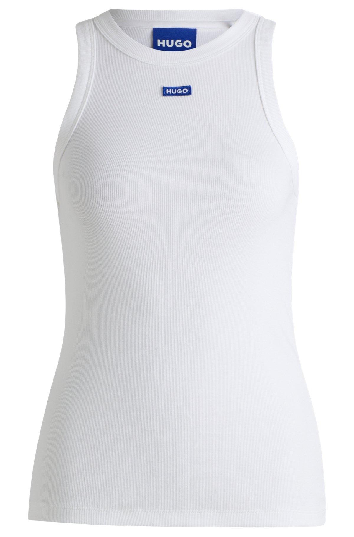 Slim-fit stretch-cotton top with blue logo badge Product Image