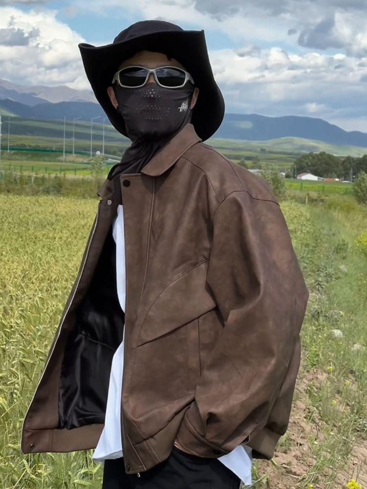 Faux Leather Zip Jacket Product Image
