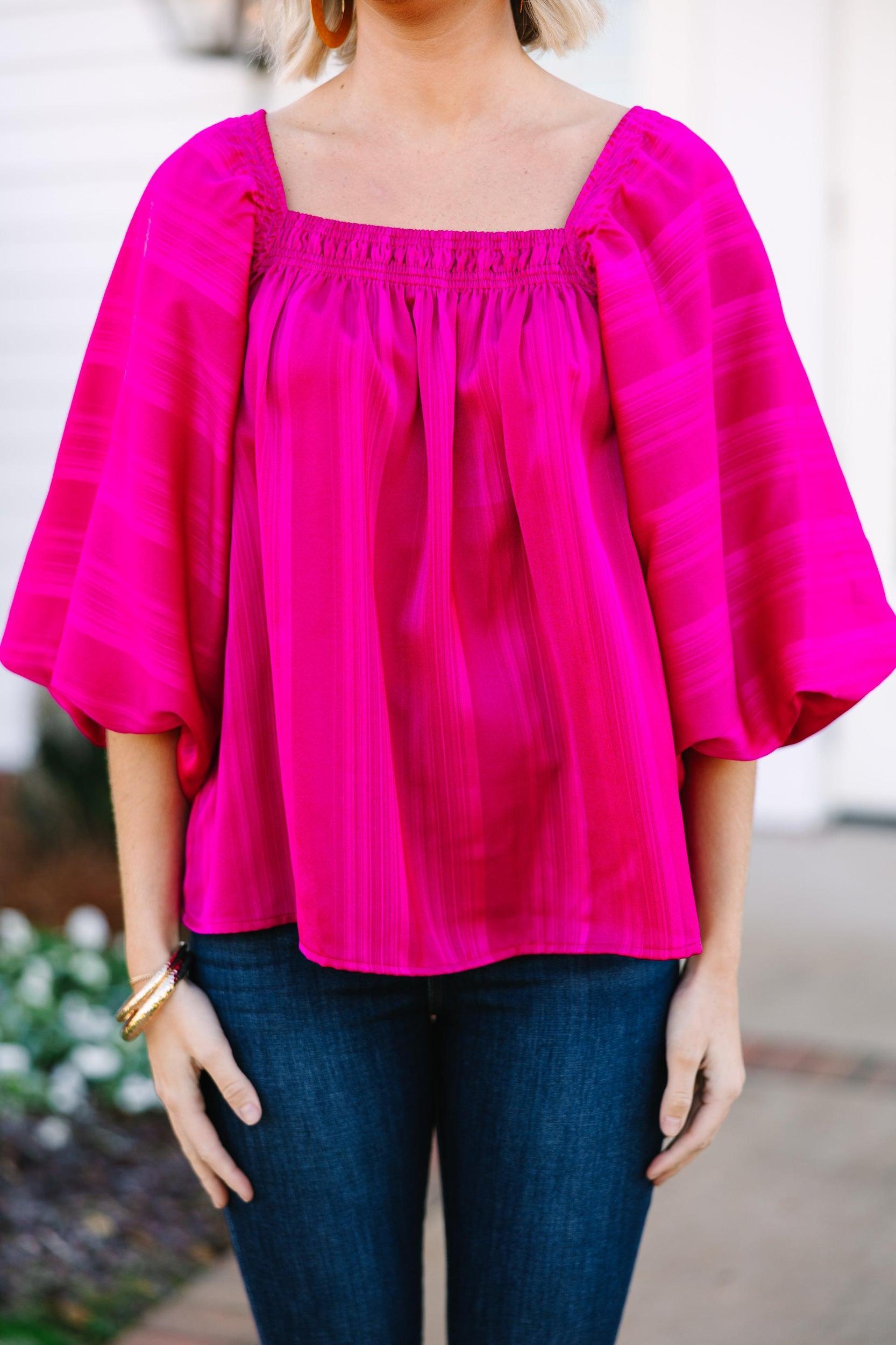 All For Love Magenta Pink Satin Striped Blouse Female Product Image