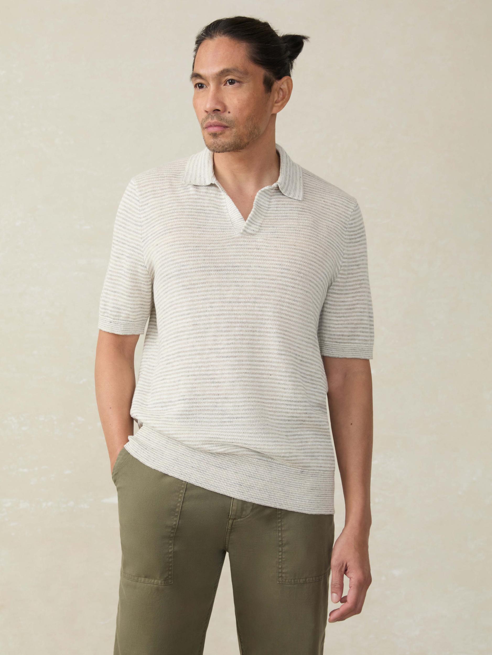 Short-Sleeve Linen Sweater Polo - Ivory Steel Feeder Product Image